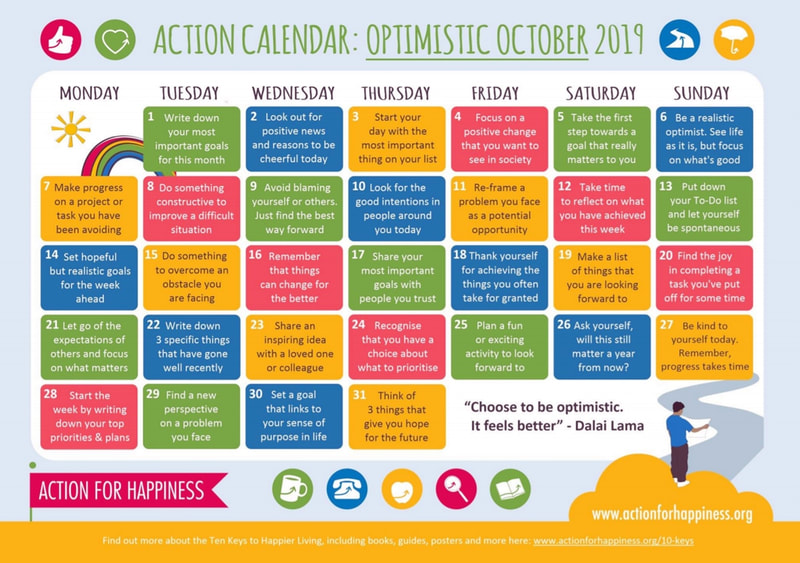 Archive Action Calendar - Optimistic October 2019 (image courtesy of actionforhappiness.org)