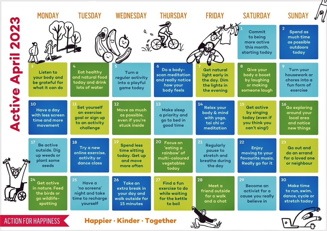 Active April 2023 - Action for Happiness Calendar (image)