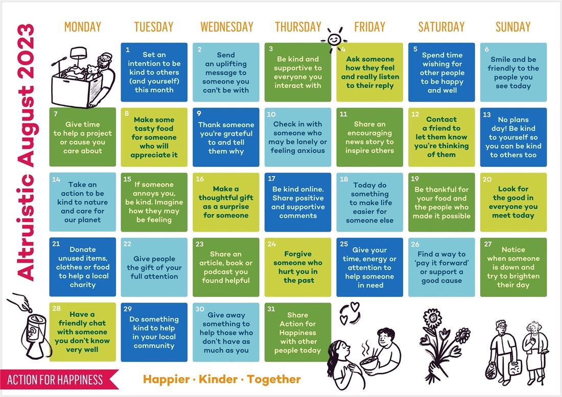 Altruistic August 2023 - Action for Happiness Calendar (image)