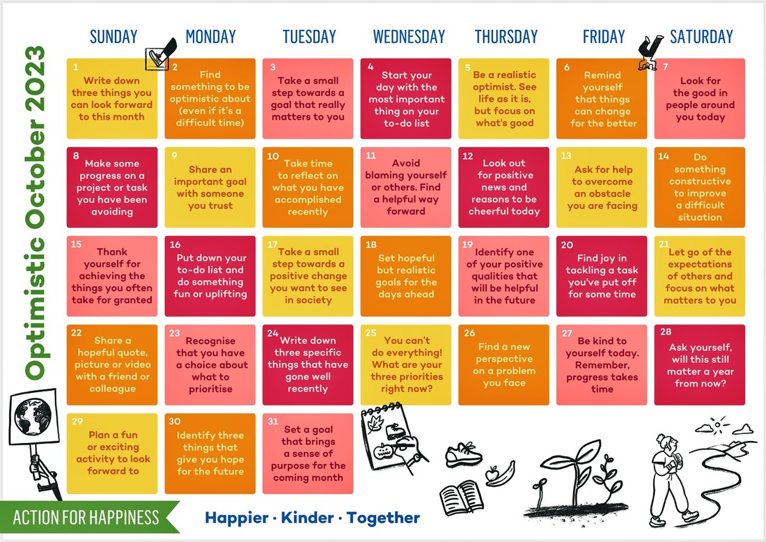 Optimistic October 2023 Calendar - Action for Happiness Calendar (image)