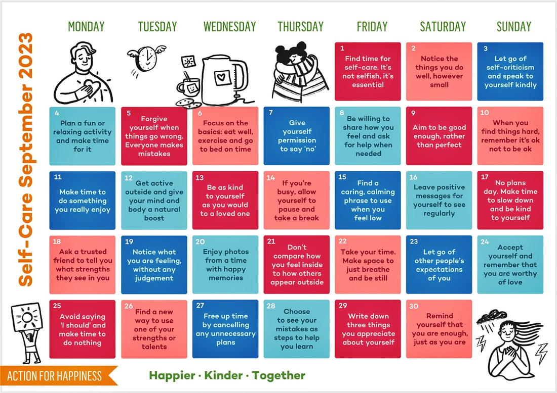 Self-Care September 2023 Calendar - Action for Happiness Calendar (image)