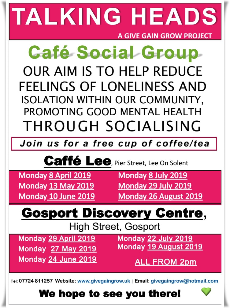 Upcoming Talking Heads Café Social Group meeting dates for April  to August 2019 (image)
